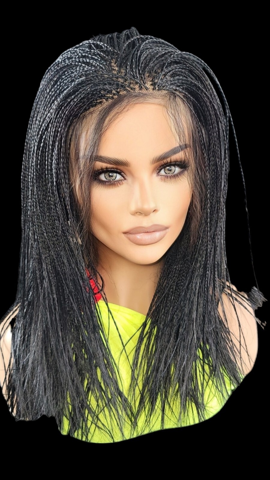Braided Wig Micro Braids Full Lace Glueless 18” Jet Black Handmade Lightweight