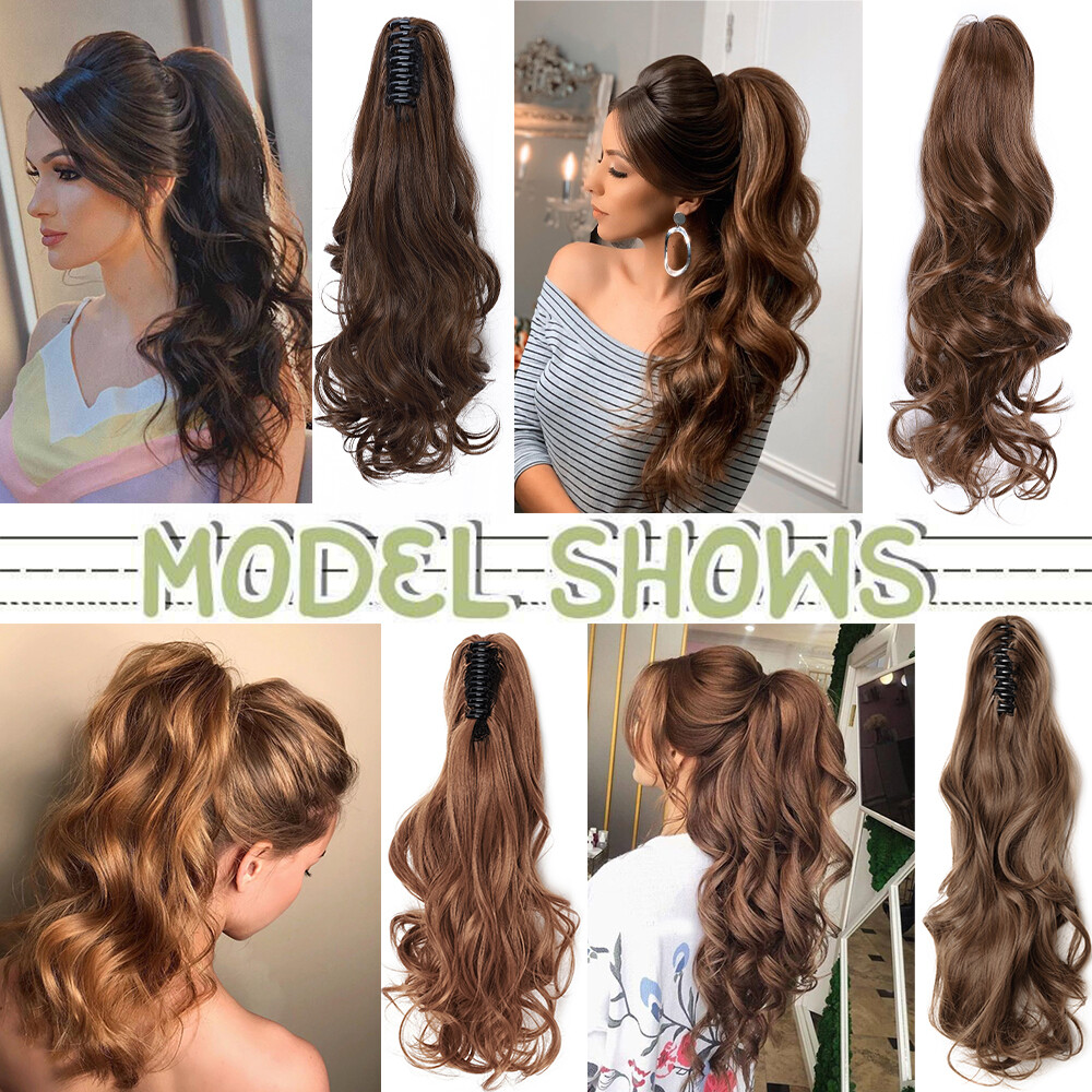 Jaw Claw on Ponytail Clip In Hair Extensions Synthetic For Woman 24inch Curly US