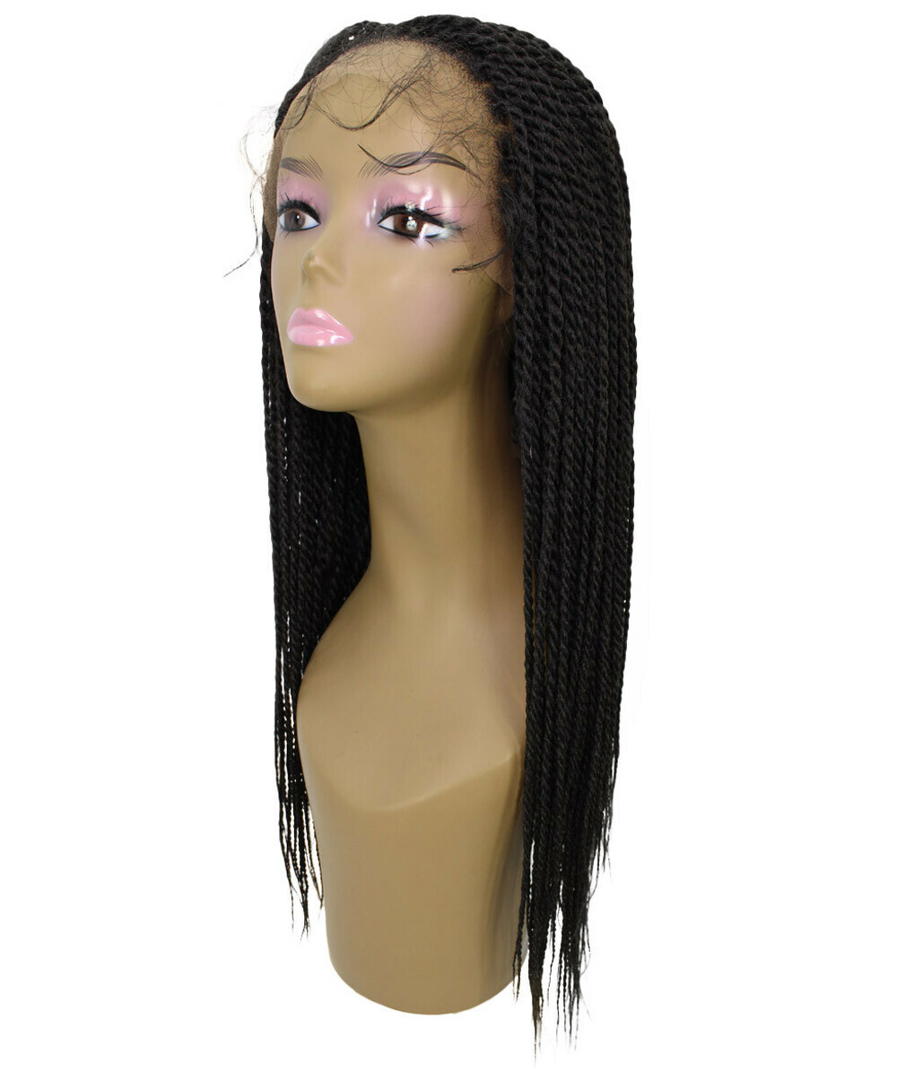 LUXLUXE Nikkita Straight 25″ Long 4X4 Hand-Tied Lace Braided Wig, Natural Black