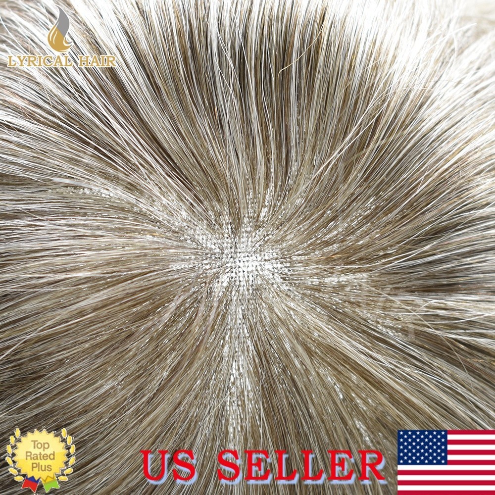 Q6 Mens Toupee French Lace Front Skin PU Human Hair Pieces Natural Hairline Wigs