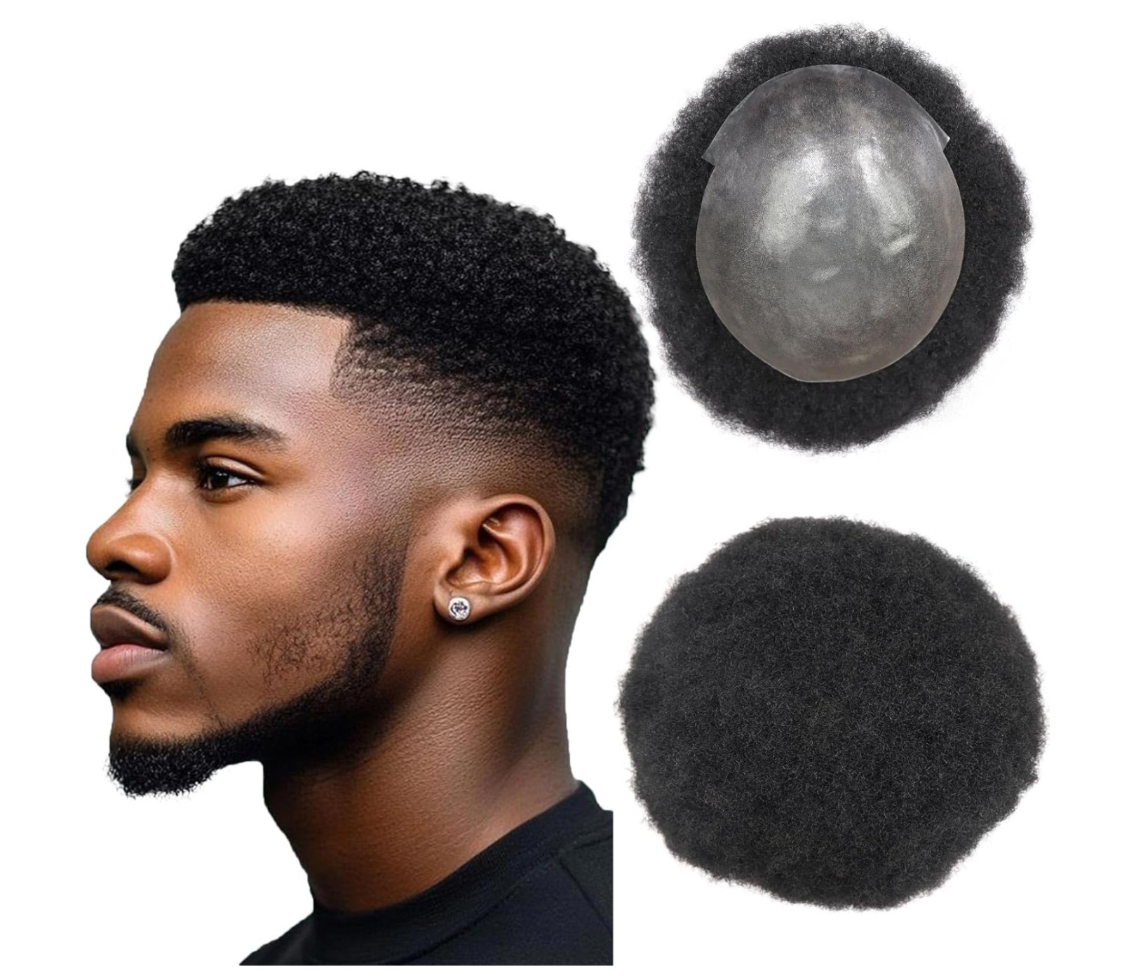 Afro Toupee for Men Thin Skin Human Hair Replacement System Male Toupee – #1