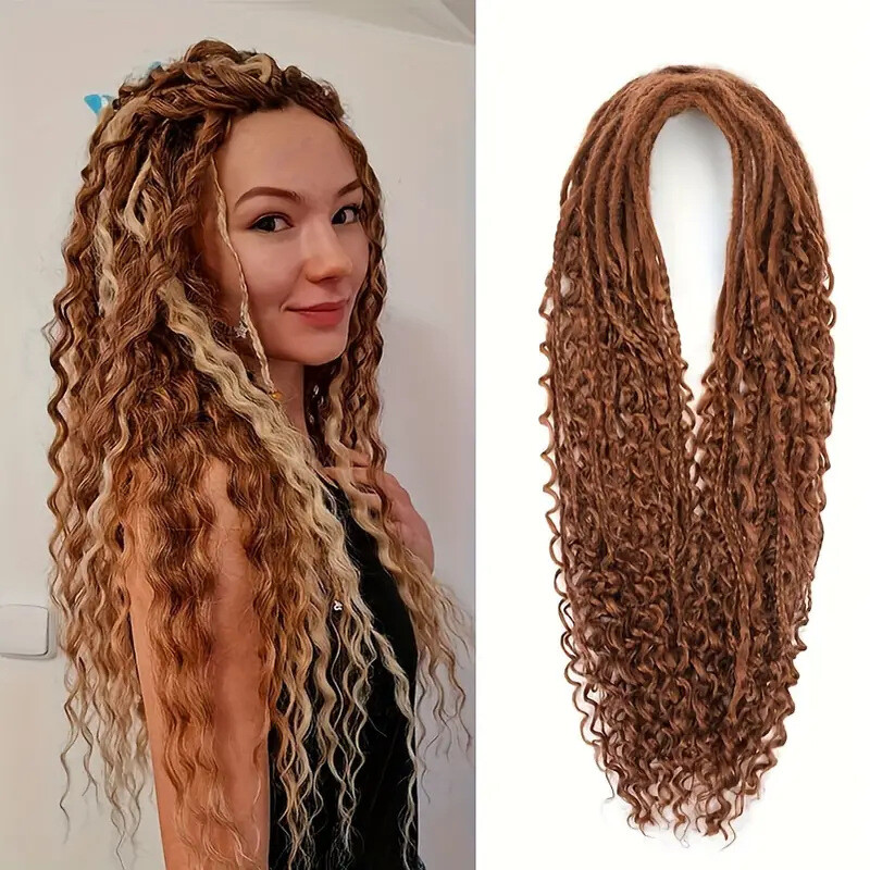 24inch Double Ended Dreadlocks Extensions 0.6cm Boho Curly Locs Synthetic Dreads