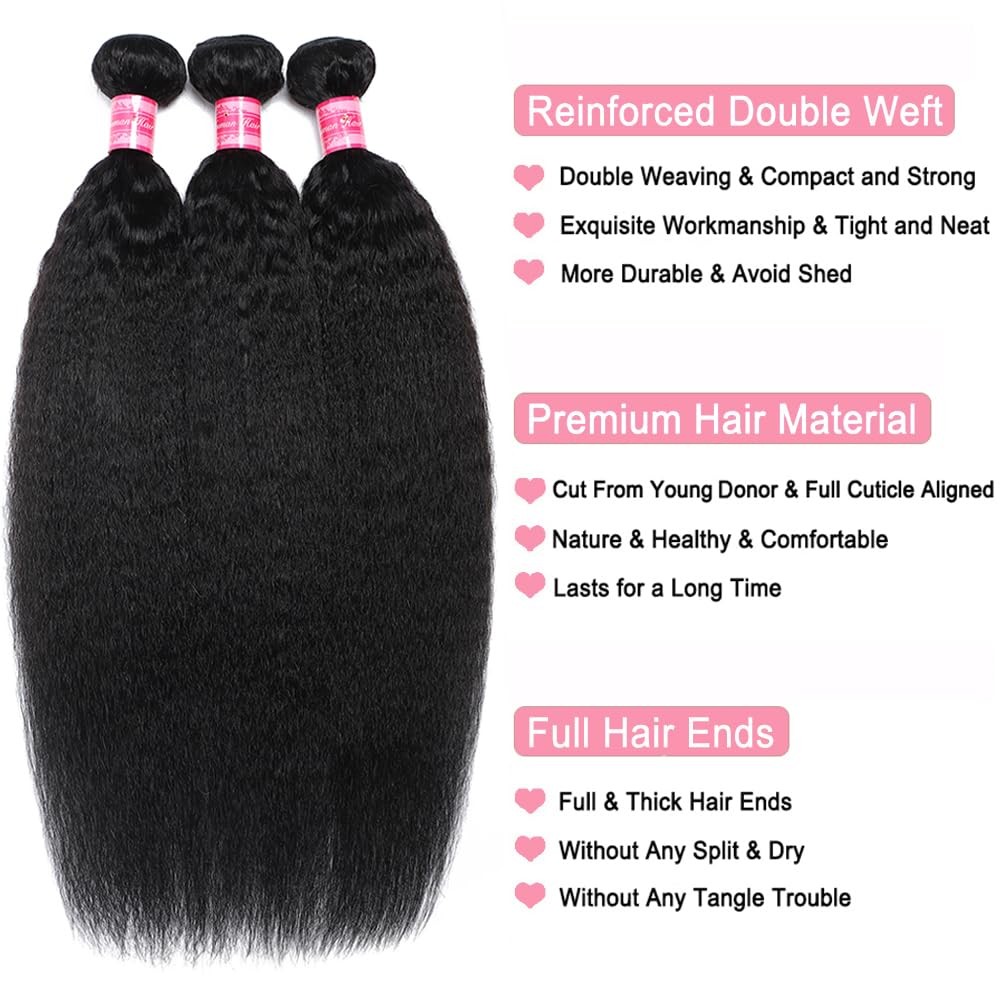 Aelinsi 12A Human Hair Kinky Straight Bundles 14 16 18 Inch 100 Unprocessed