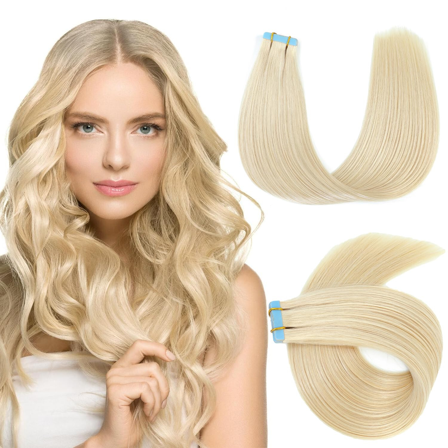 Tape in Real Human Hair Extensions Skin Weft Remy Hair Highlight Ombre 16-26inch