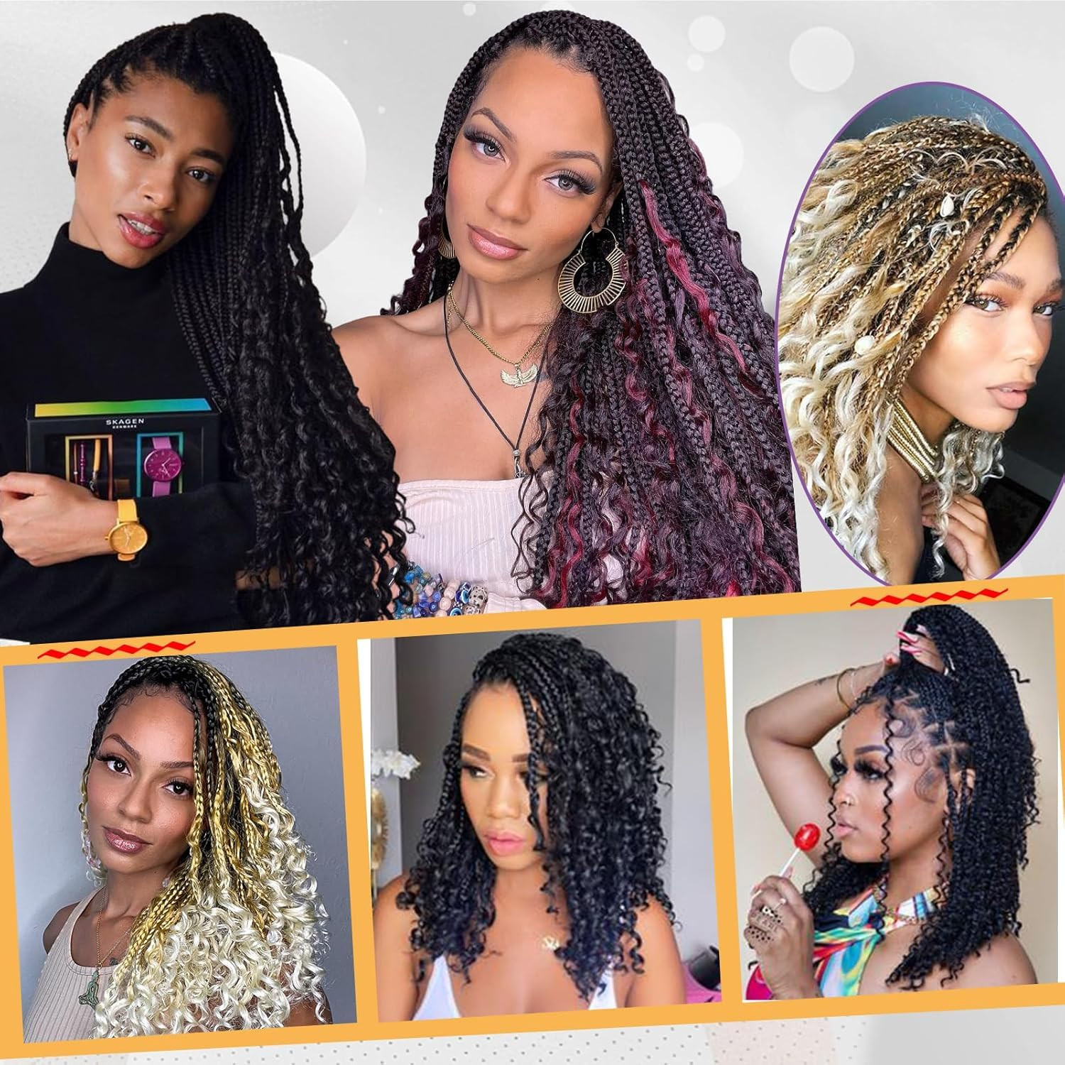 Beverlee Boho Box Braids 16 Inch 8 Packs Curly Ends Messy Pre-Looped Synthetic C
