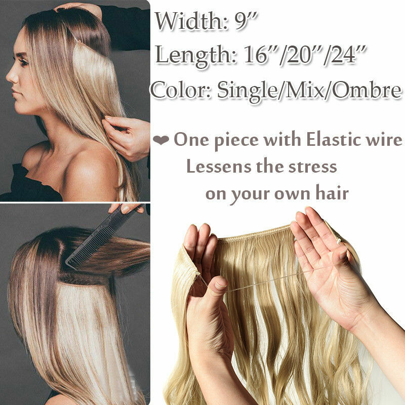 Thick Wavy 100% Remy Human Hair Extensions Invisible Secret Headband Wire 120g