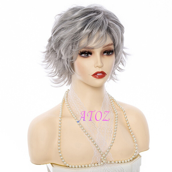 Women Short Gray Wigs Ombre Grey Hair Pixie Cut Wigs for Daily Wear Natural Wigs