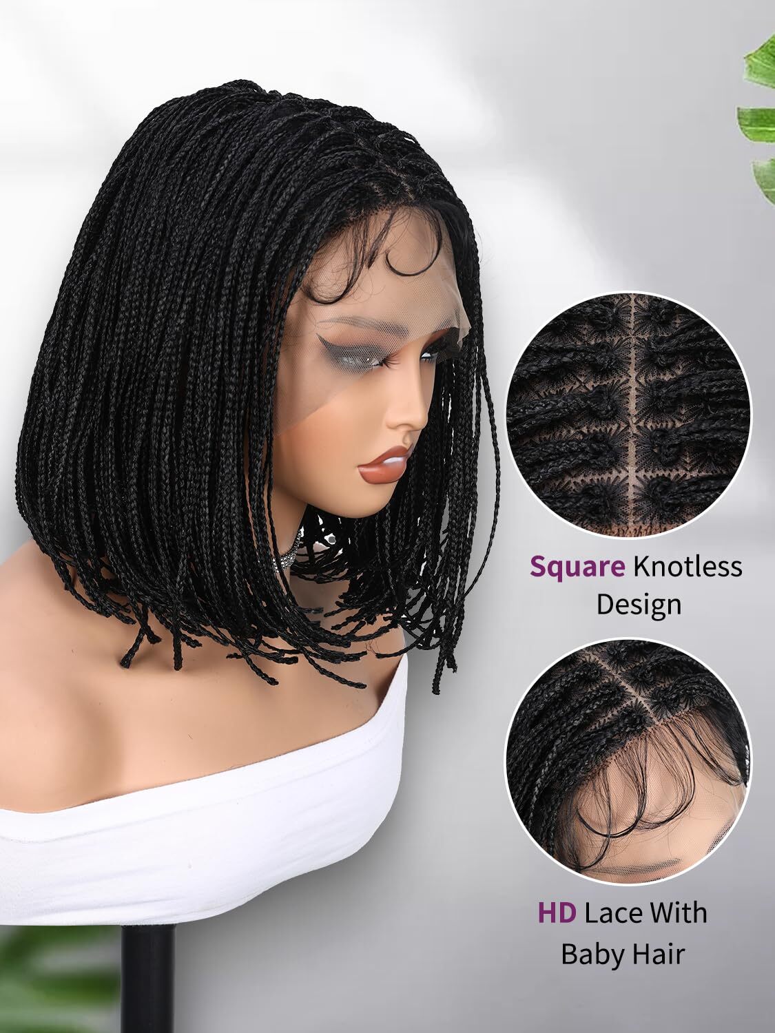 13×4 Hand Braided Lace Front Wig BOX BRAID BOB Wigs Black Braided Wigs for Women