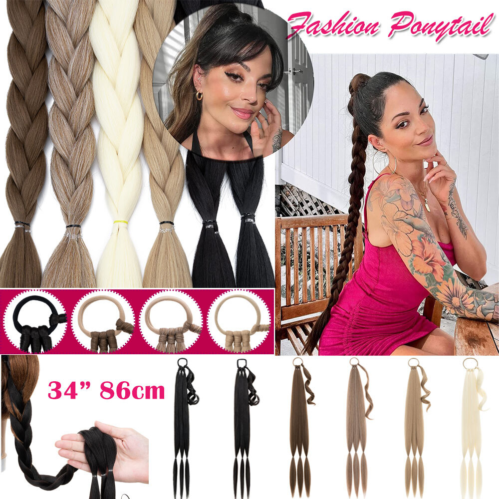 Extra Long 34″ Thick Braided Ponytail With Hair Tie Pony Tail Hair Extensions HY