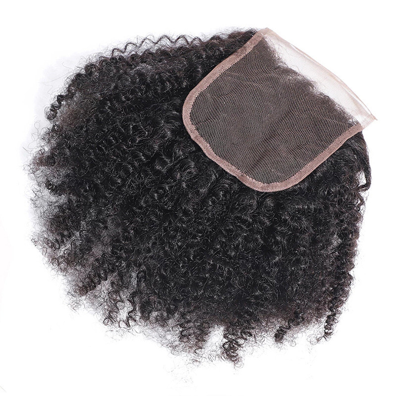 Mongolian Afro Kinky Curl Lace Closure 100% Virgin Human Hair 4×4 Lace Free Part