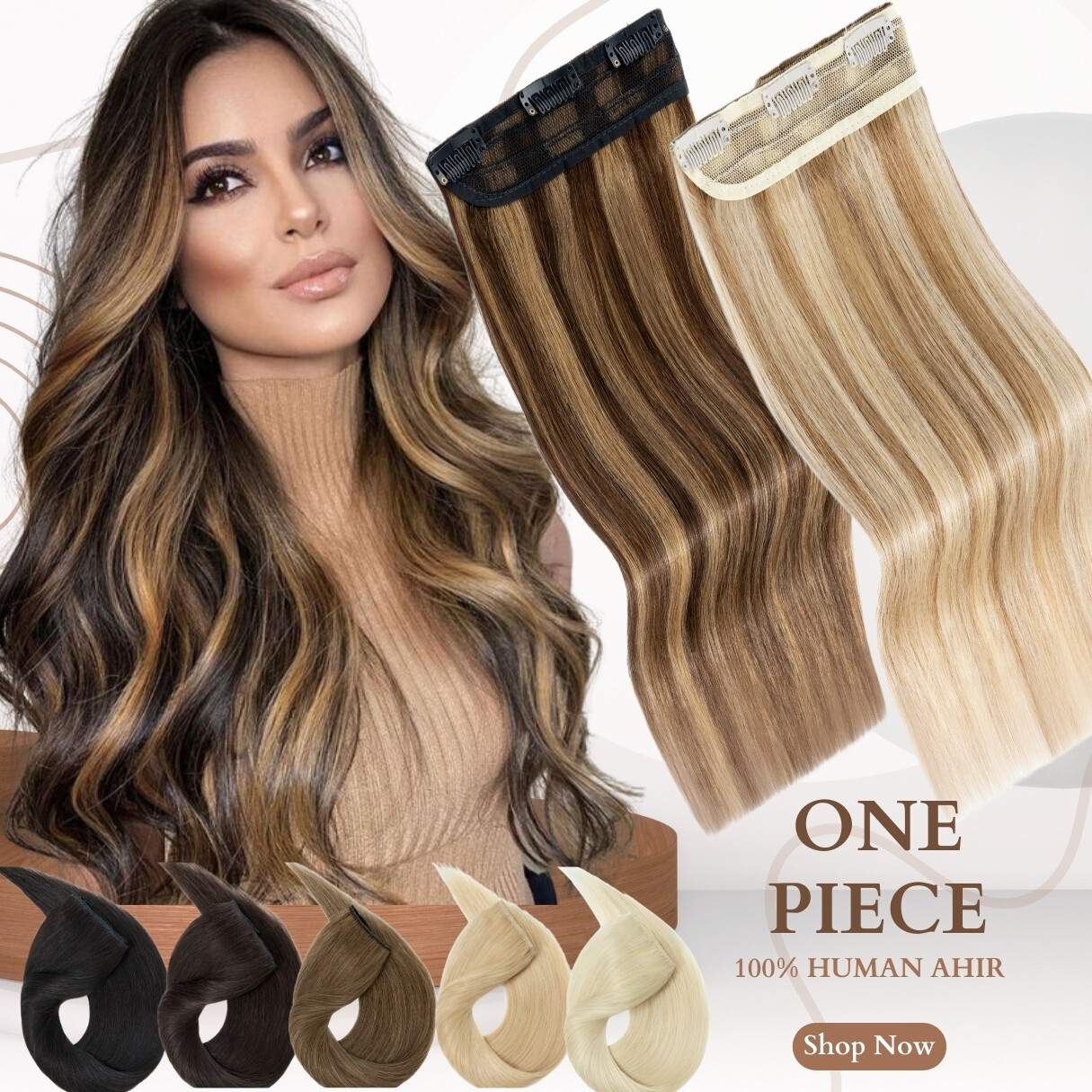 One Piece 100% Real Clip In Remy Human Hair Extensions Highlight 3/4 Full Head F