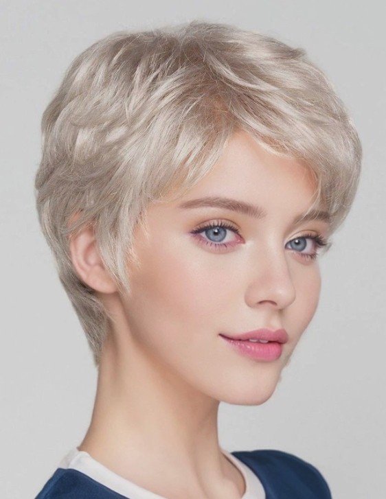 Short Pixie Cut Blonde Mix Grey Wigs for White Women Fluffy Synthetic Hair Wo…