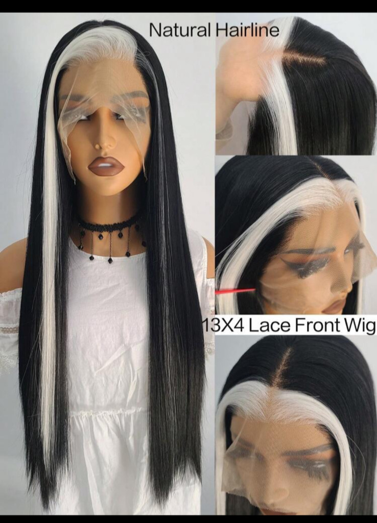28 inch frontal lace black straight synthetic high quality heat resistant