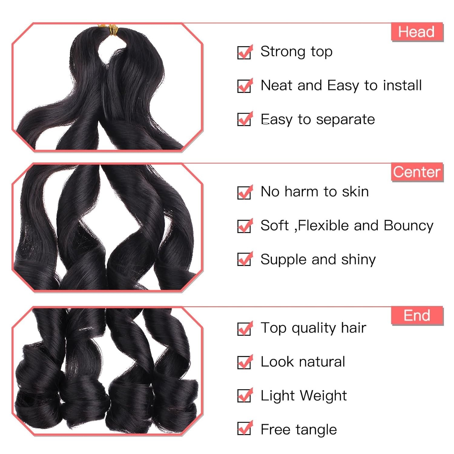 Xtrend 30 Inch French Curly Braiding Hair 8 Packs Loose Wave Bouncy – Black