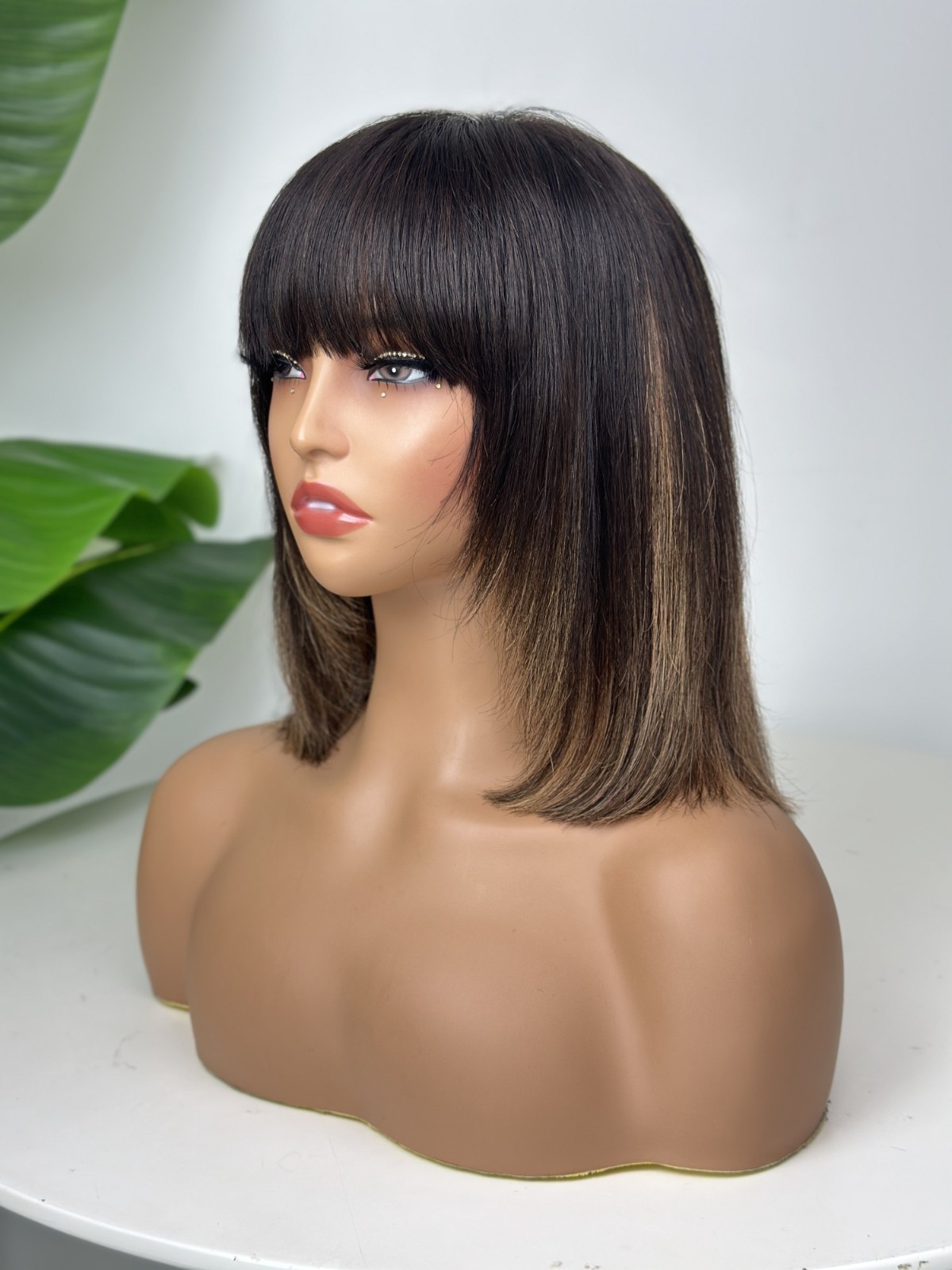 Pre-cut Lace 10inch Straight Bob With Bangs 4×4 Lace Closure Wig Human Hair