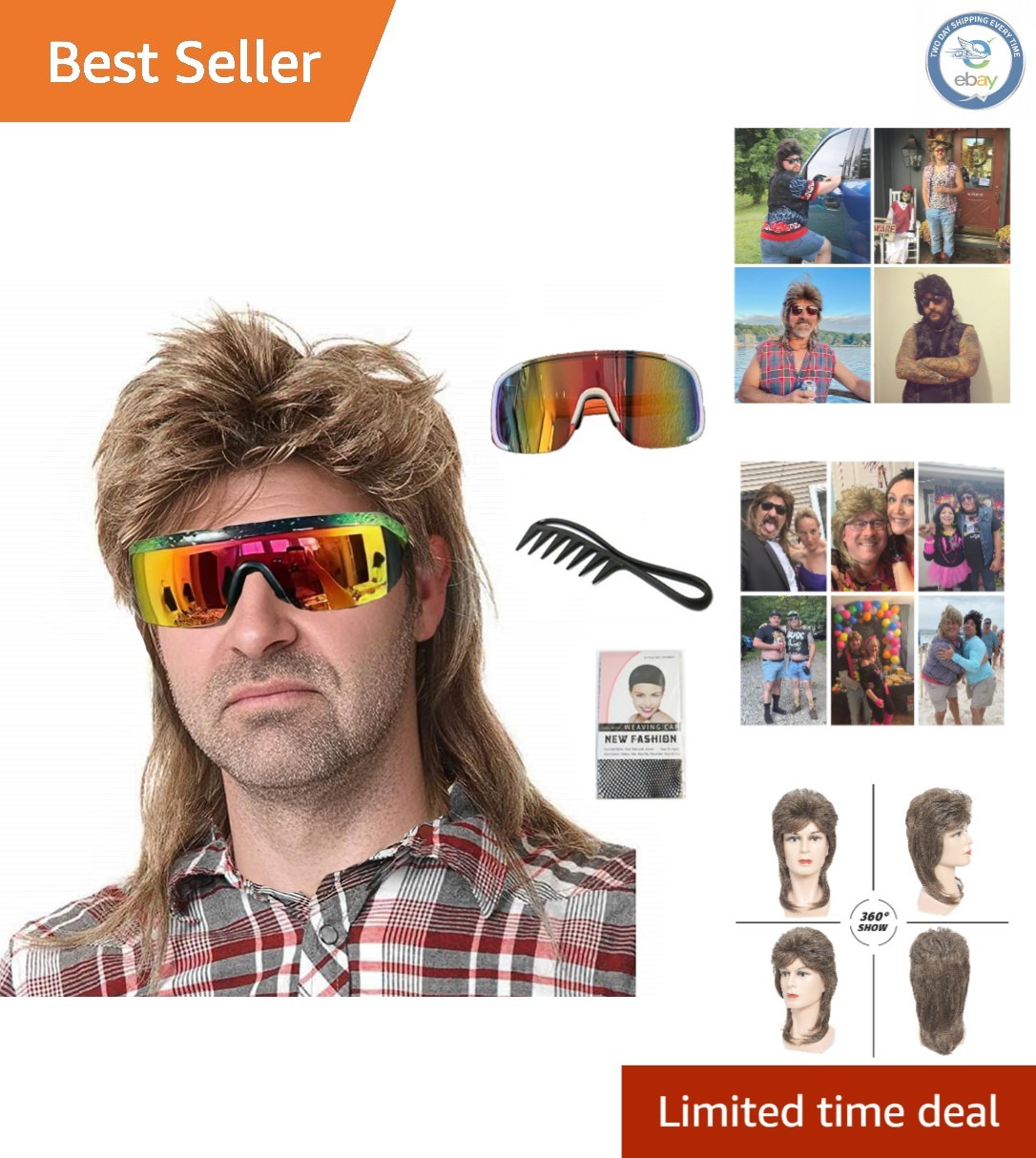 Heat Resistant Light Brown Mullet Wig | Joe Dirt Inspired 80s Costume Accessory
