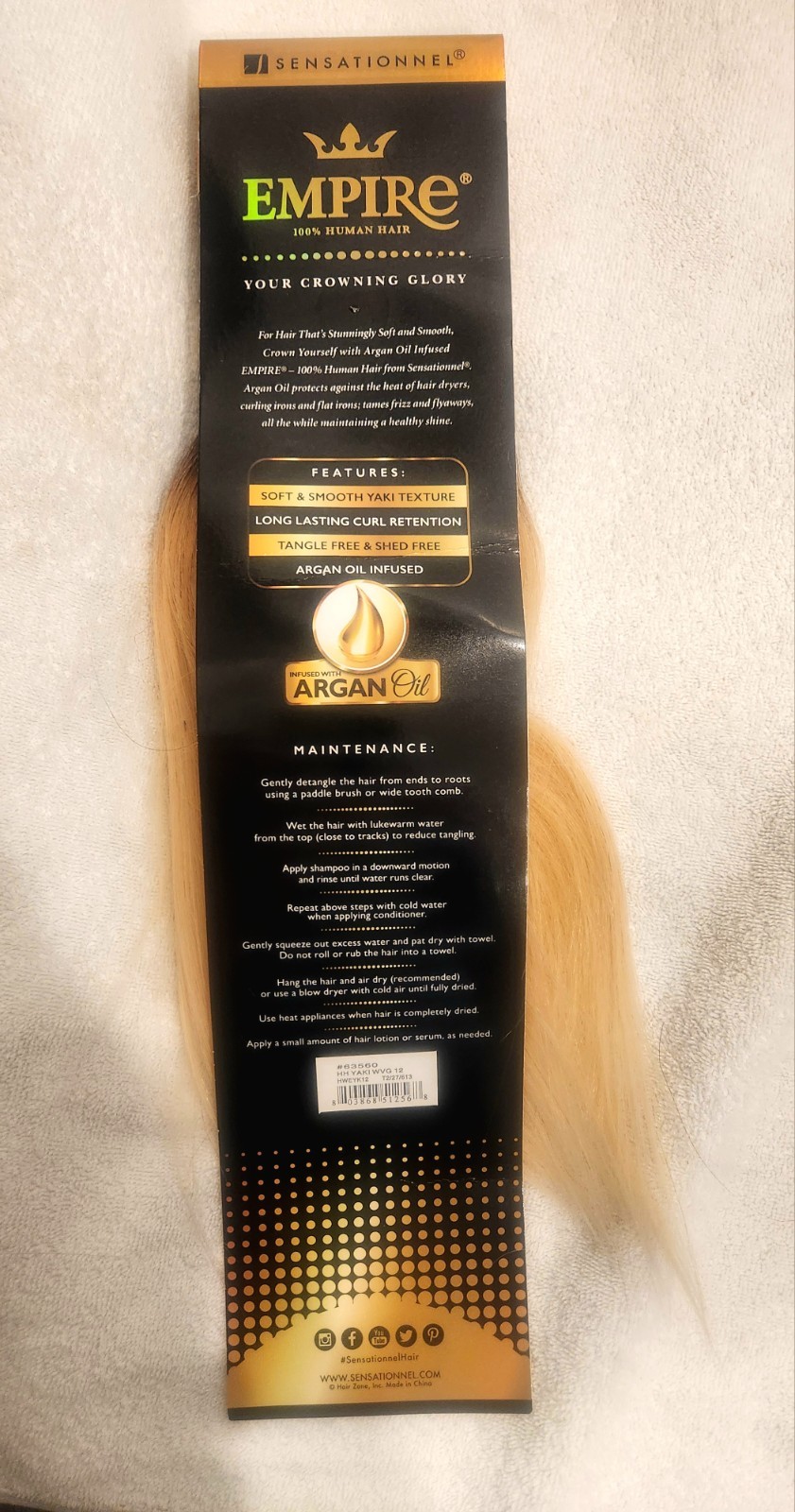 Sensationnel Empire Human Hair Yaki Straight Weft 12in Argan Oil T2/27/613