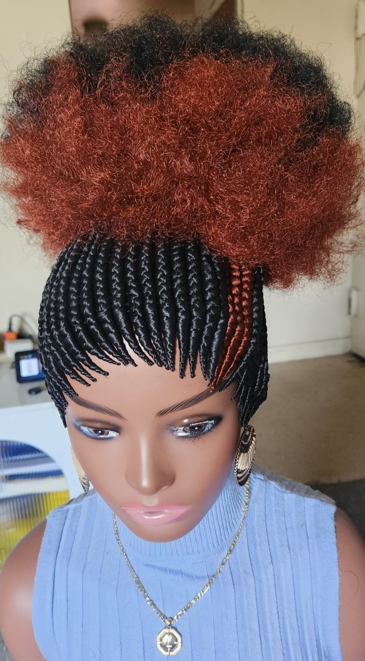 Fully Hand Braided box Afro kinky 1B/Burgundy