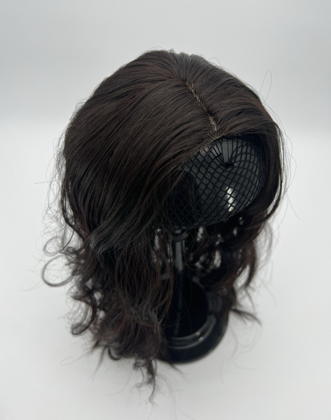 Brown Black Side Bangs Long Wavy 20in Women Premium Hair Topper