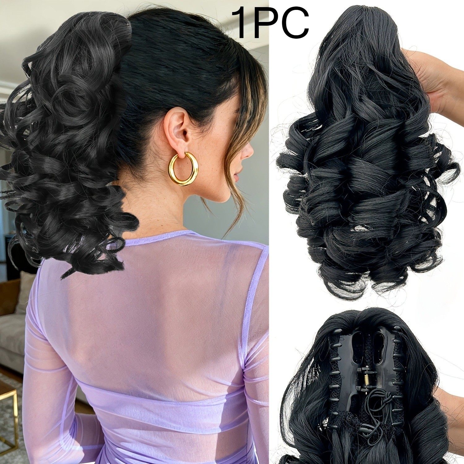 Natural Blend Fluffy Curly Claw Hairpiece fits School Daily Casual Hairstyle Use