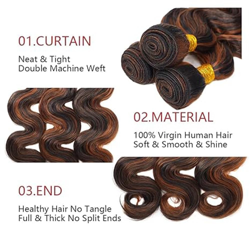 Niciitysi 12 14 16 Inch Highlight P1B30 Body Wave Bundles Human Hair Ombre Two