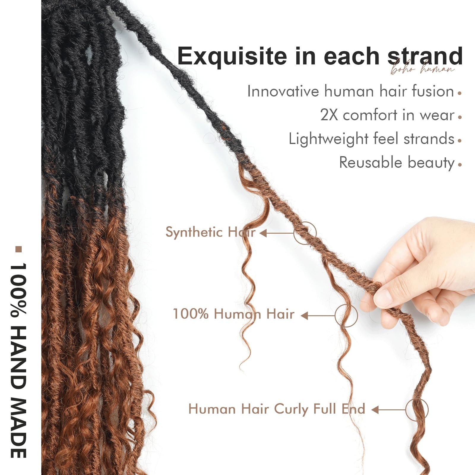 Toyotress Boho Human – 20 Inch 8 Packs Pre-Looped Crochet Human Curls