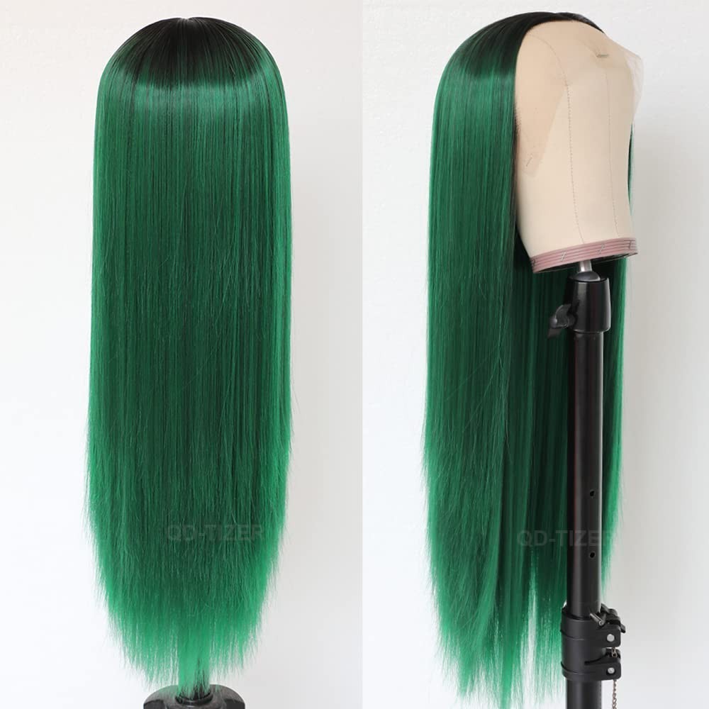 22″ Glueless Ombre Green Lace Front Wig Heat Resistant Synthetic