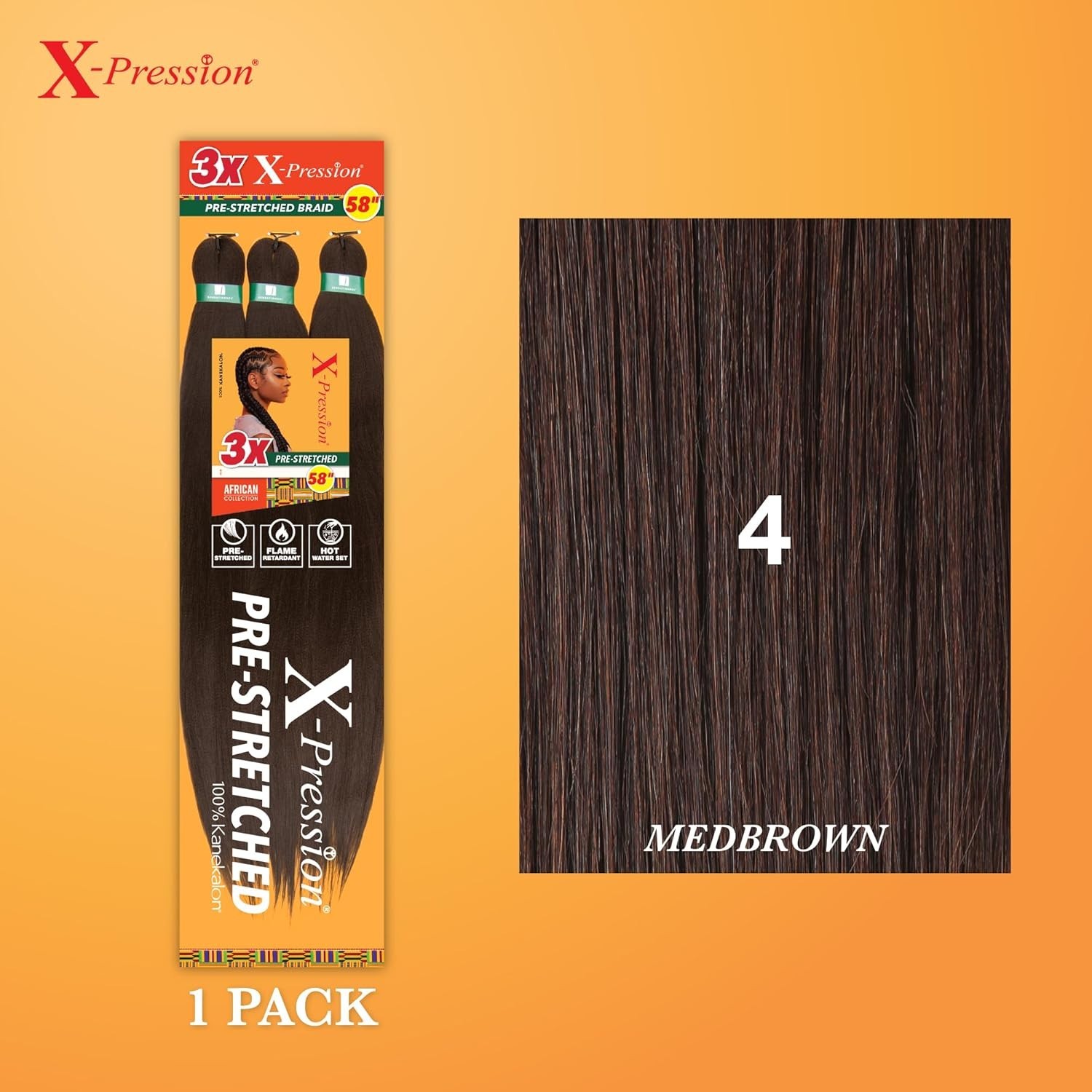 X-pression 58-Inch Prestretched Braiding Hair – Flame Retardant Kanekalon, Me…