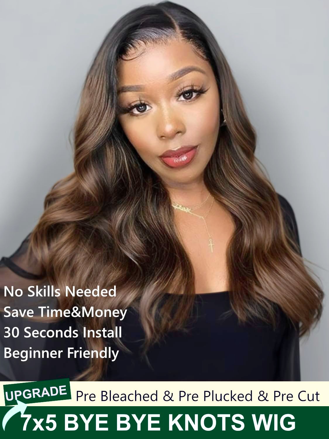 Glueless Ombre Brown Body Wave Lace Front Wig – 18″ Pre Plucked Human Hair, Read