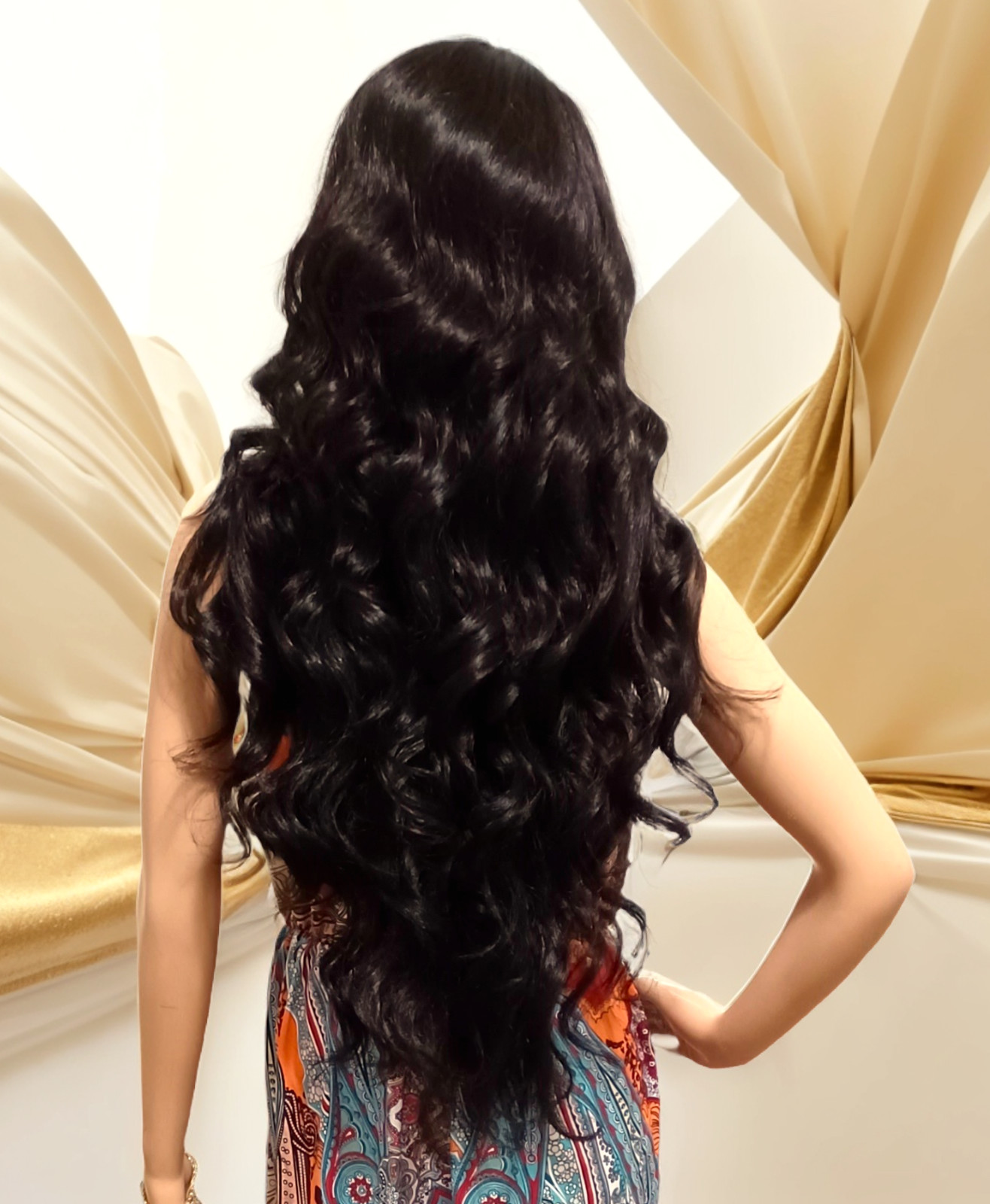 37” FREE PART LACE FRONT FULL WIG LONG WAVY LAYERED OFF BLACK #1B HEAT OK NWT