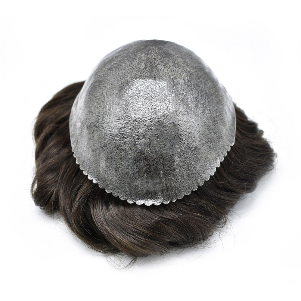 Mens Hair Replacement System Full Poly Thin Skin Toupee Human Hair Piece