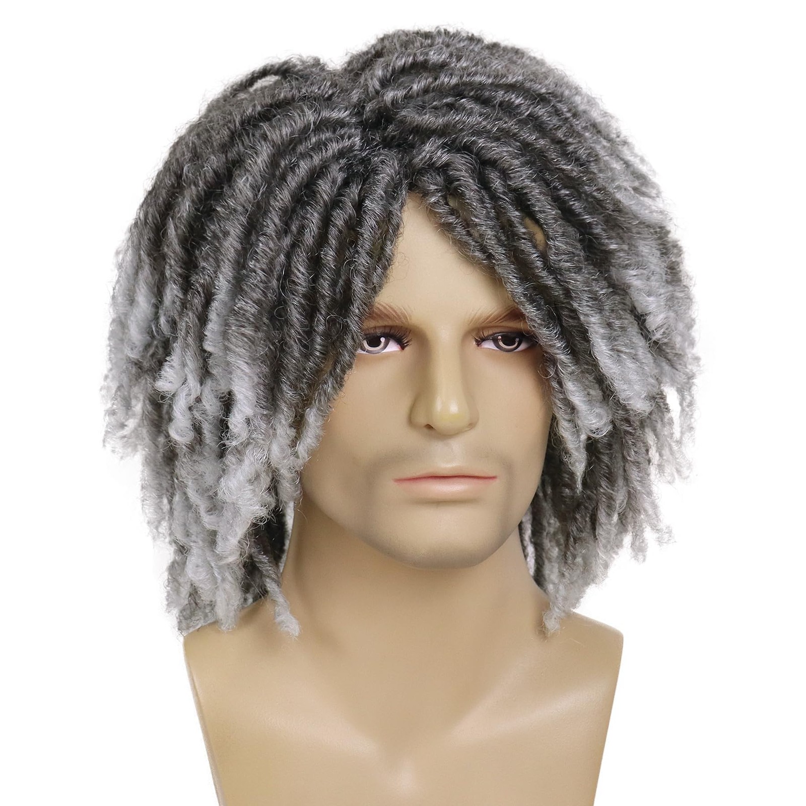 Fake Dreads Wigs with Bangs Ombre Grey Color Rocker Rasta Hair Dreadlocks Med
