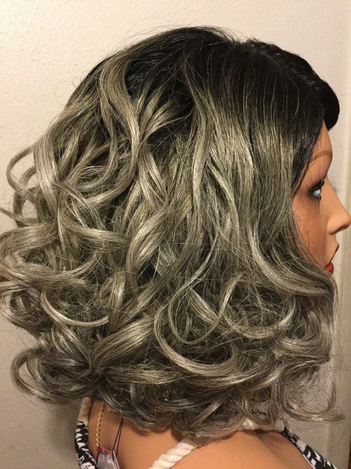 NWT Bobbi Silver & Black Lace Front Hand-Tied Part High Heat Fiber Wig