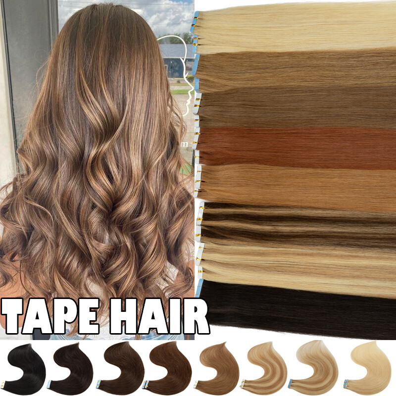Adhesive Invisible Tape in Real Human Hair Extensions Skin Weft Remy Hair Thick
