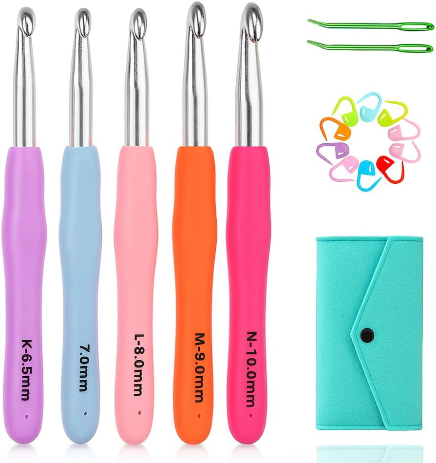Large Ergonomic Crochet Hooks Set 6.5Mm 7.0Mm 8.0Mm 9.0Mm 10.0Mm (5 Size)