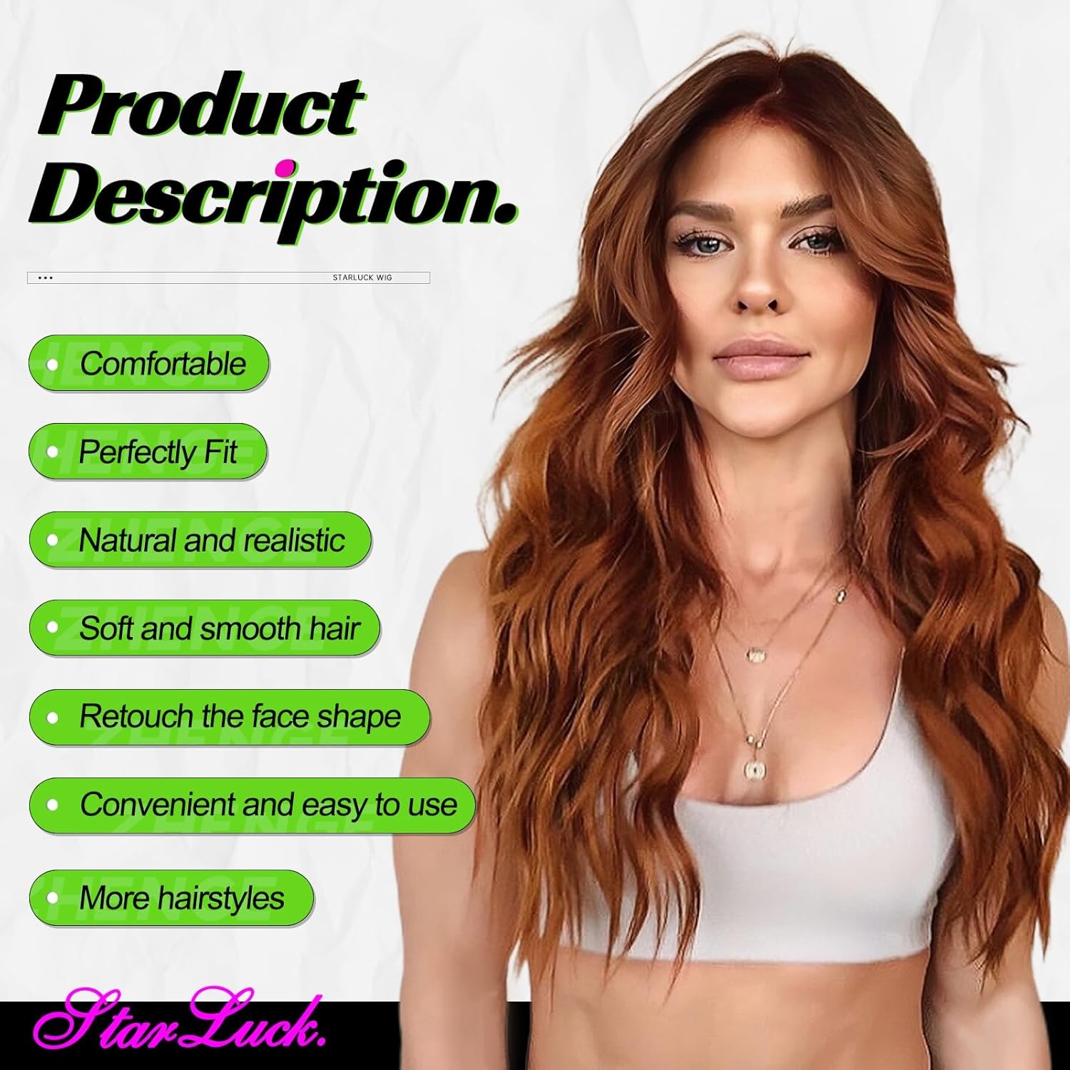 starluck Long Ombre Auburn Wavy Wig for Women 26 Inch Middle 26 Inch,
