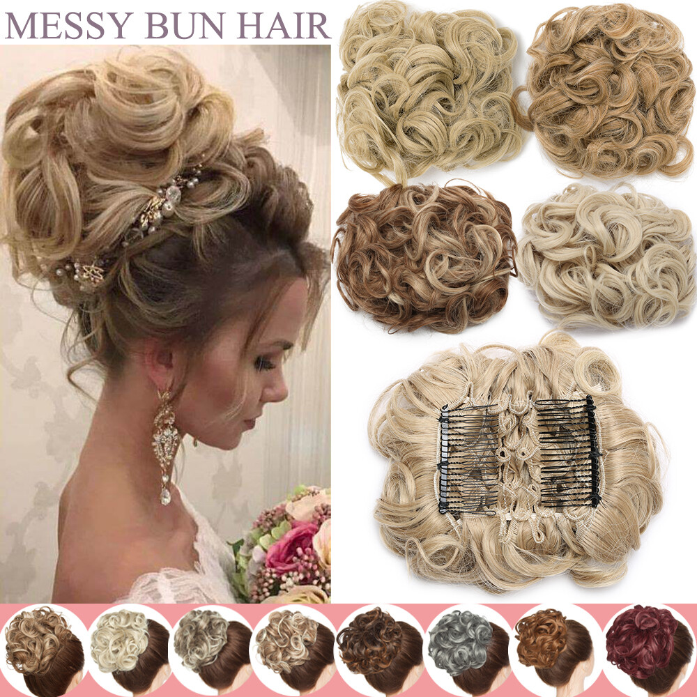 Hair Bun Curly Wavy Scrunchie Updo Extensions Chignon Comb Clip in Hair Ponytail