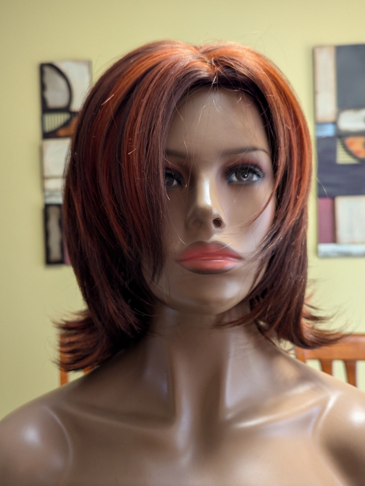 Mid Length Synthetic Layer Cut Wig Color Bright Auburn 33/130 Partial Skin Top