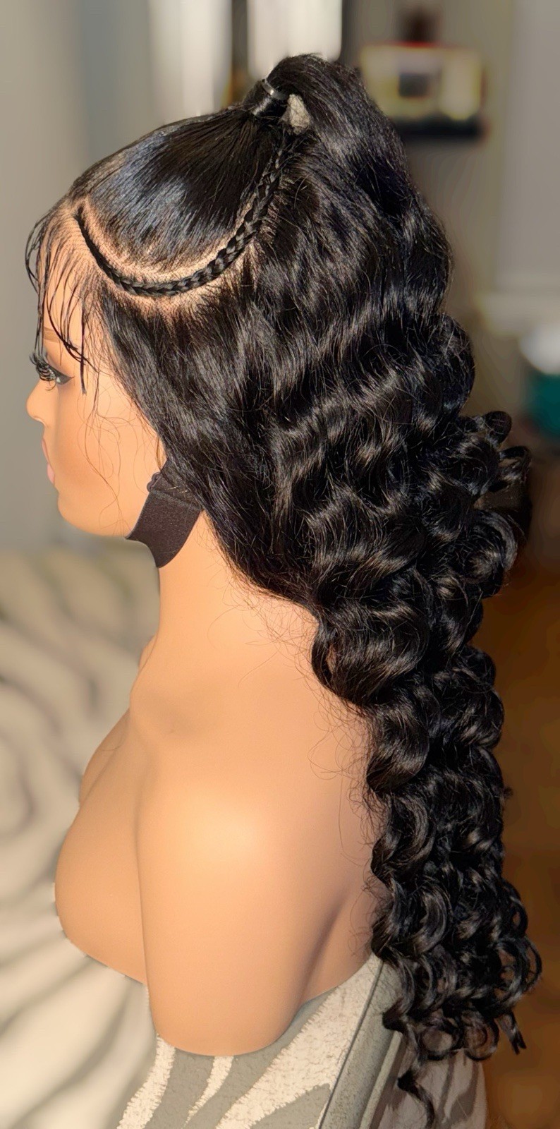 Beautiful,28 Inch,100% Human Hair,Jet Black,Half Up With Spiral Curls LF Wig