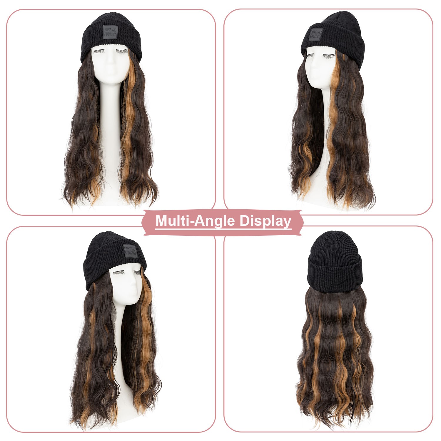 Winter Wig Hat with Hair Attached for Women Knitted Beanie Wigs Winter Hat Warm