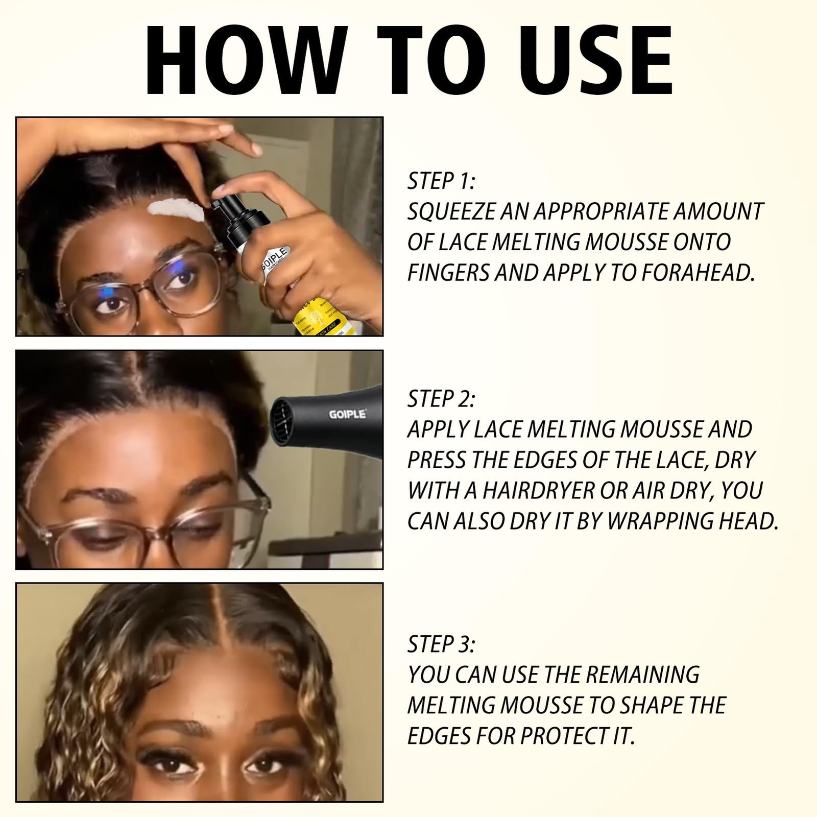 8.45 FL OZ Lace Wig Mousse Glue~Less Adhesive Extra Hold