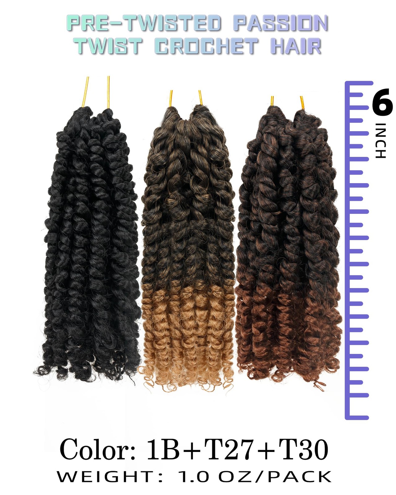 6 Inches 9 Packs Passion Twist Crochet Hair-Mixed Color Combo Pack(7 packs 1B…