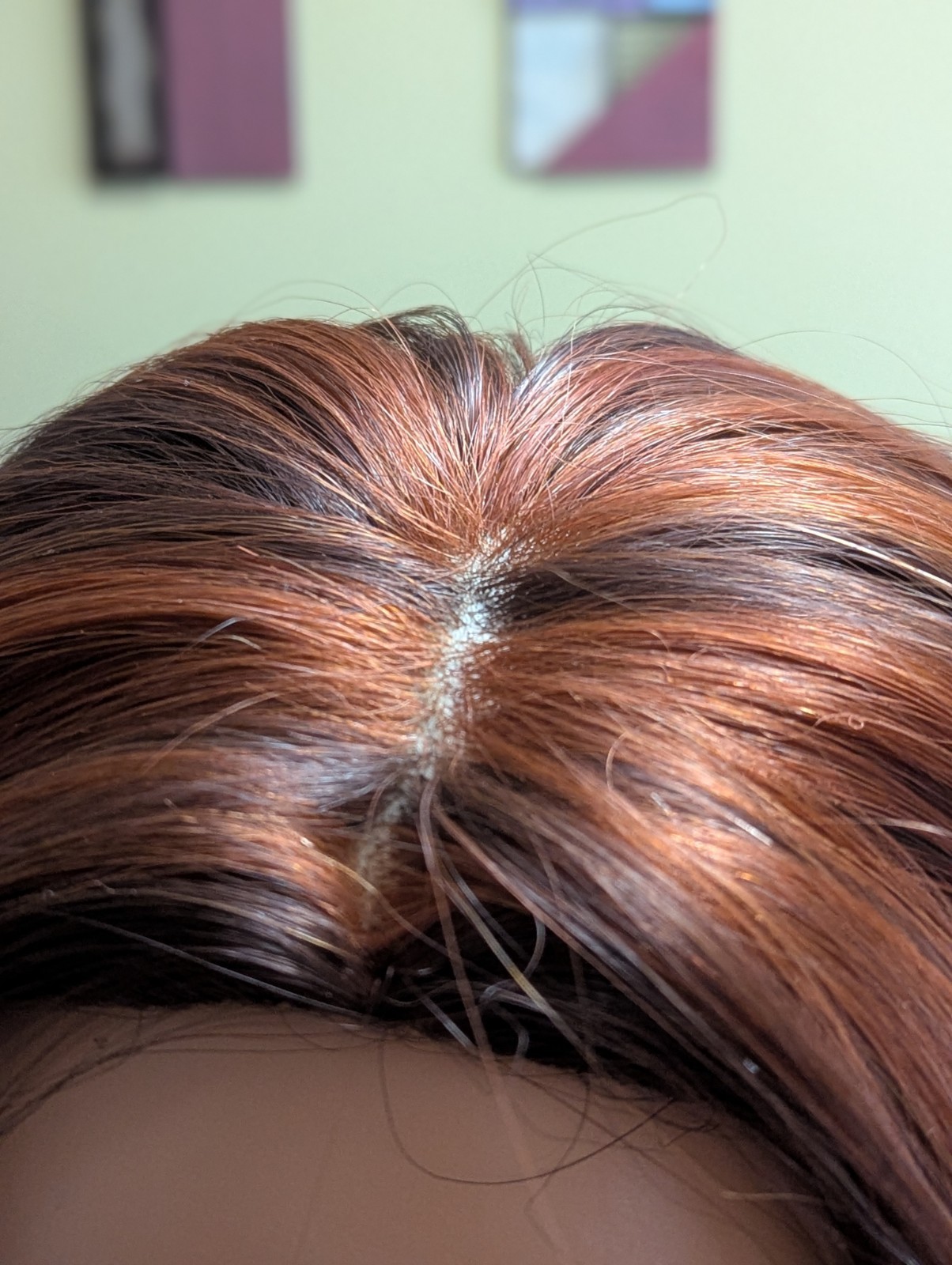Mid Length Synthetic Layer Cut Wig Color Bright Auburn 33/130 Partial Skin Top