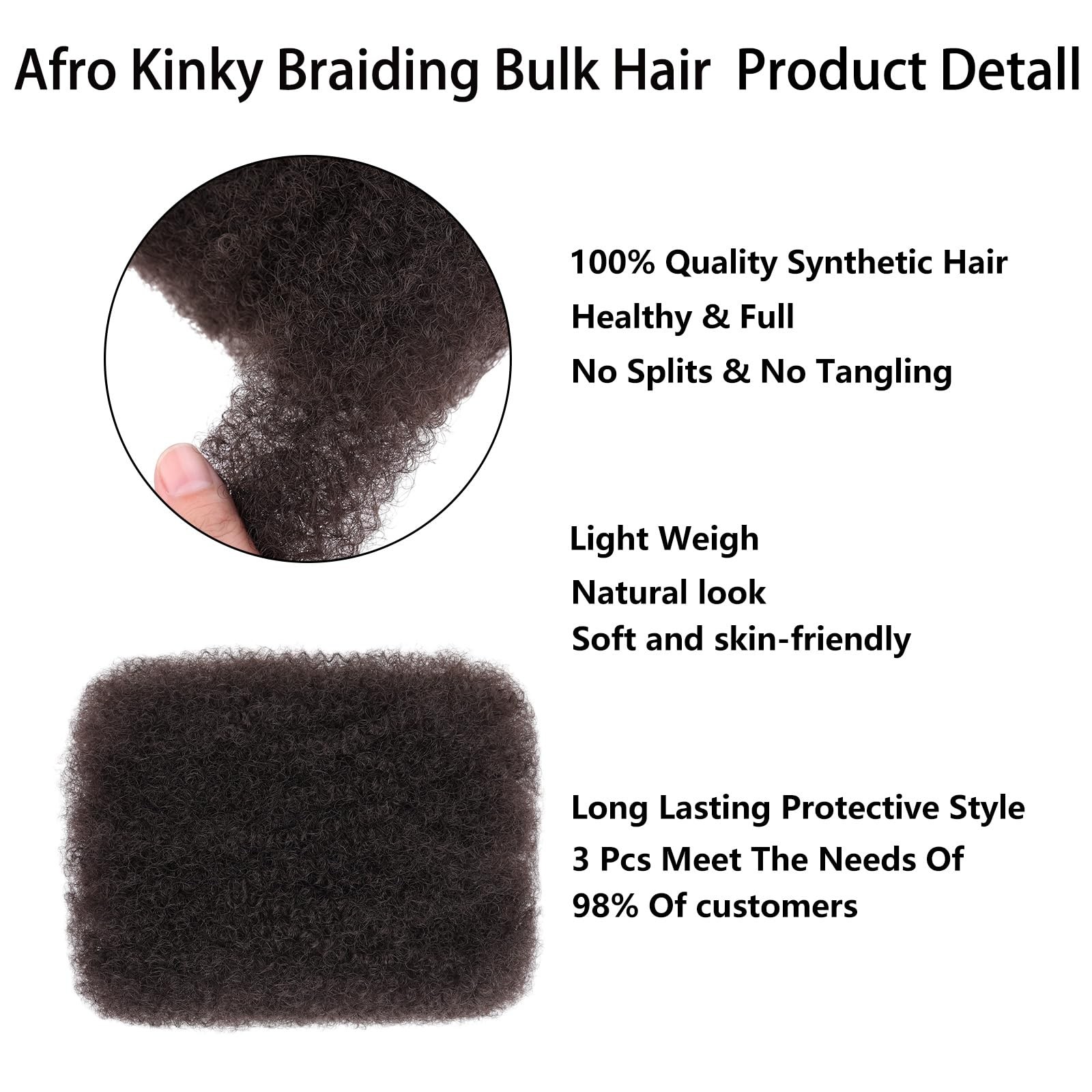 16 Inch 3 Bundles 90g Afro Kinky Curly Braiding Bulk Hair For Mini Braiding T…