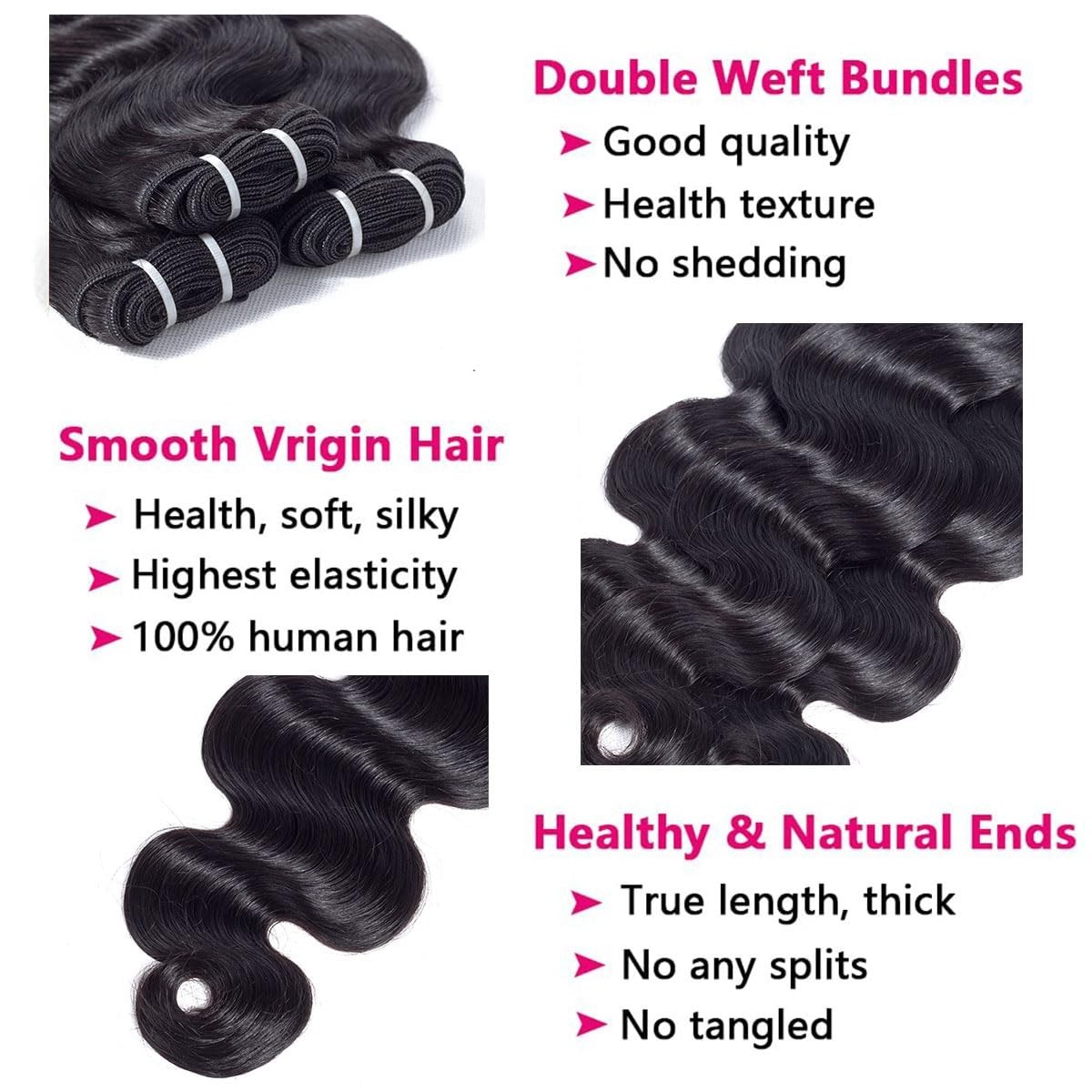 15A Body Wave Human Hair Bundles with 13×6 Lace Frontal Closure, 16-20 inch