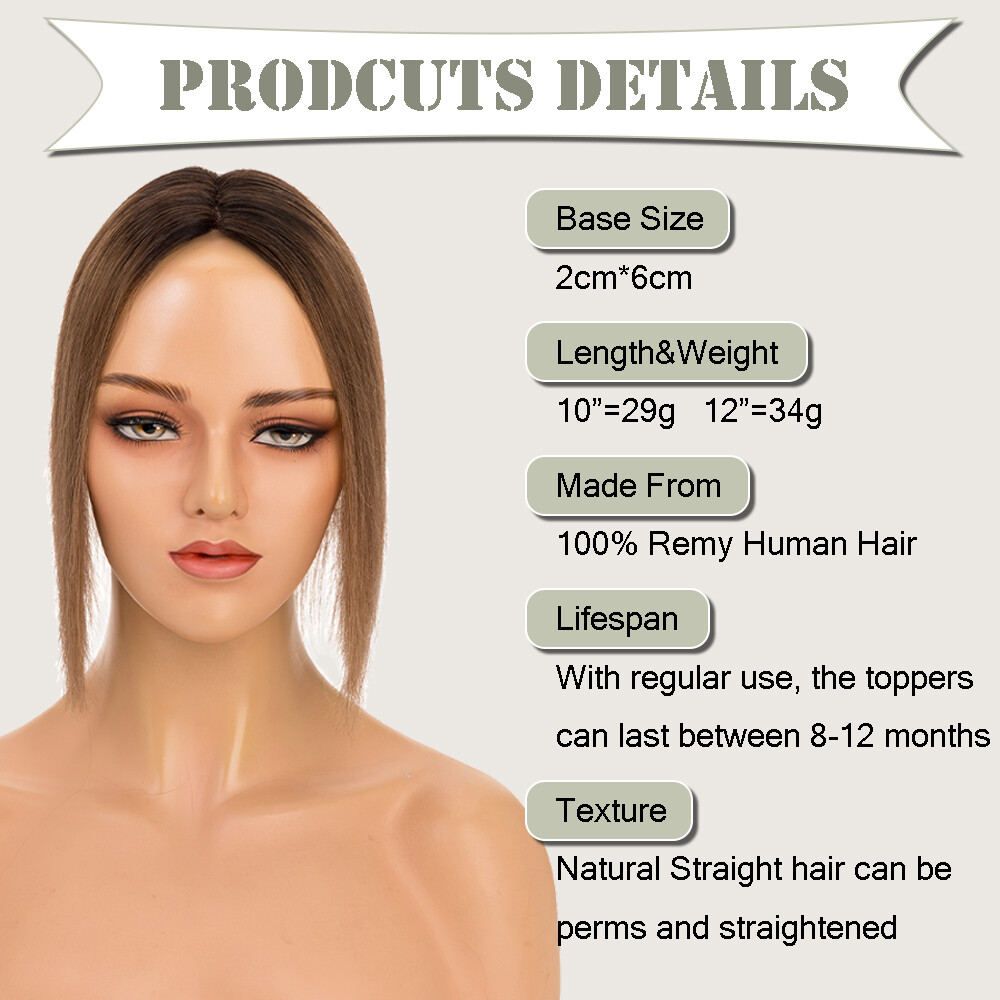100% Real Human Hair Clip in Hairpiece Topper Top Toupee for Women Thinning Hair