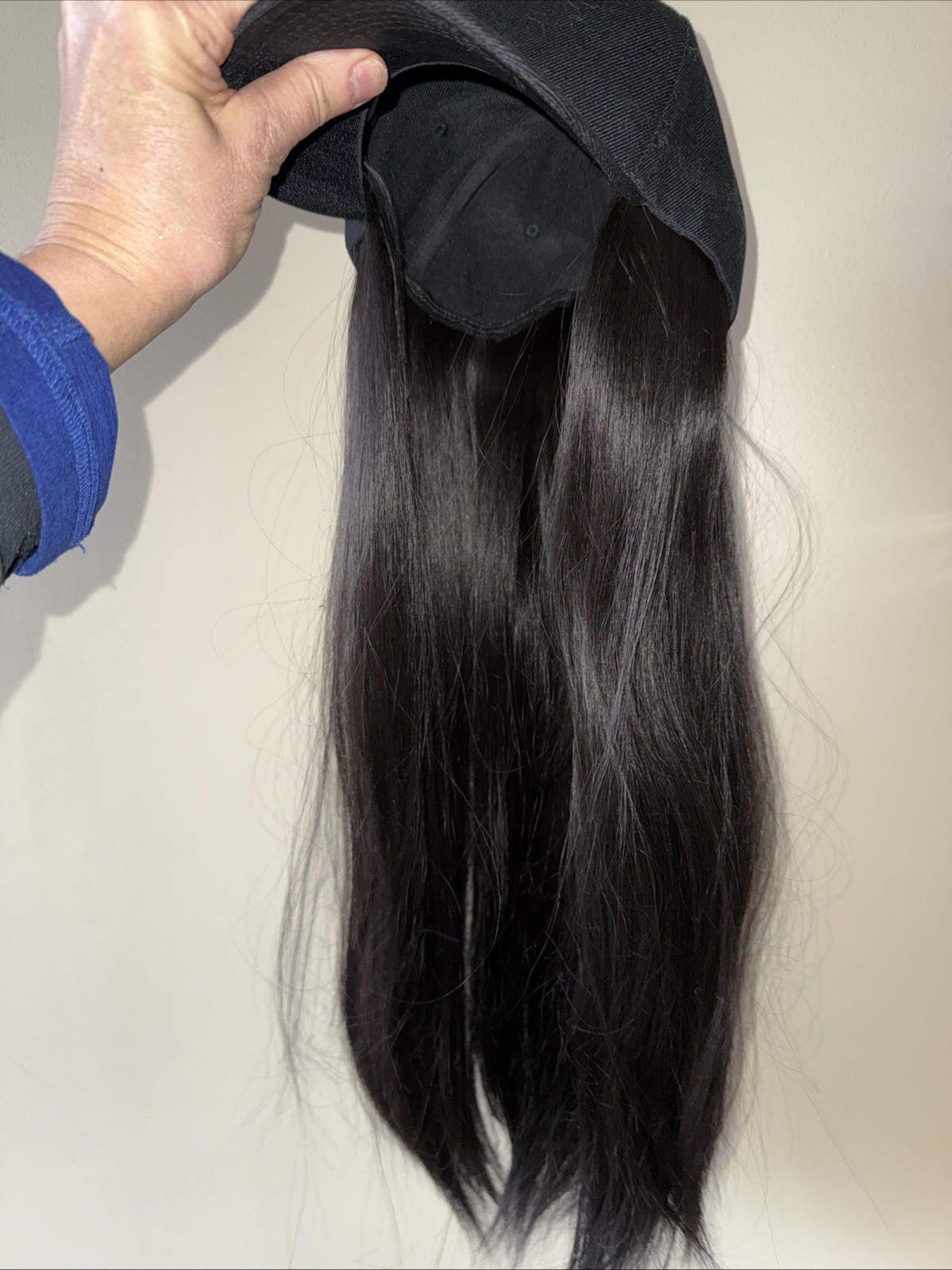 Long Straight Wig Baseball Hat With Synthetic Hair Baseball Cap Wig 24″ Black