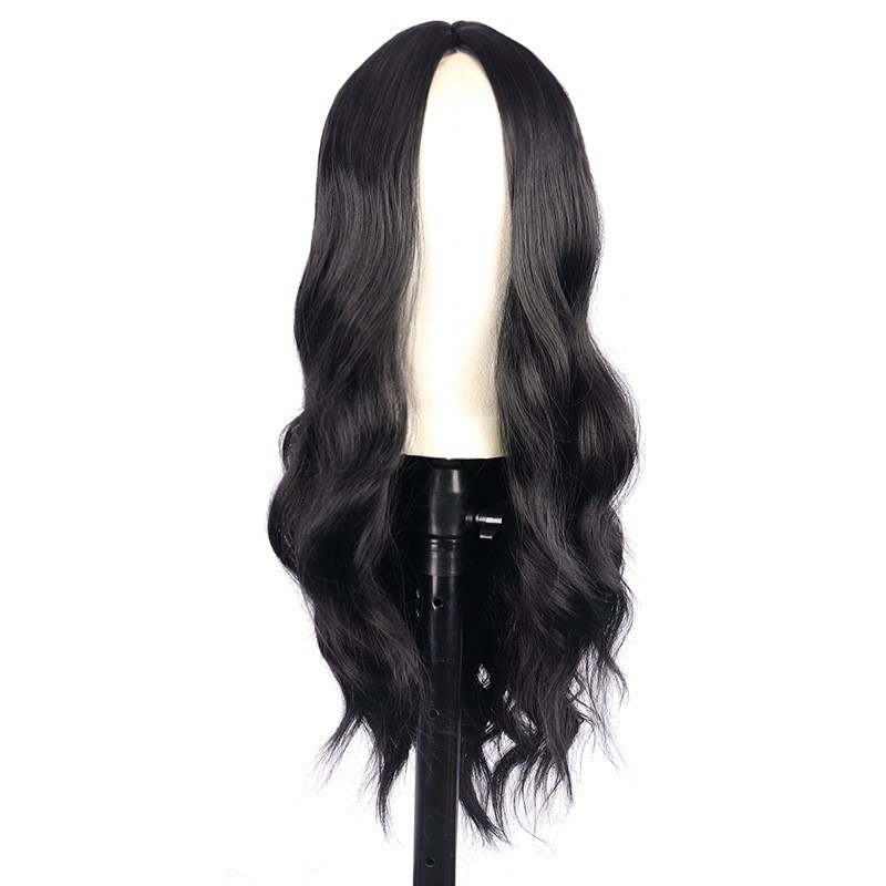 Black Long Curly Lace Front Hand Tied Heat Resistant Synthetic Wig for Women