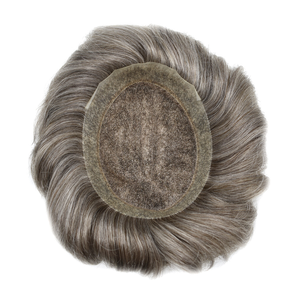 Mens Toupee French Lace Hairpiece Poly Pu Skin Around Hair System Replacement