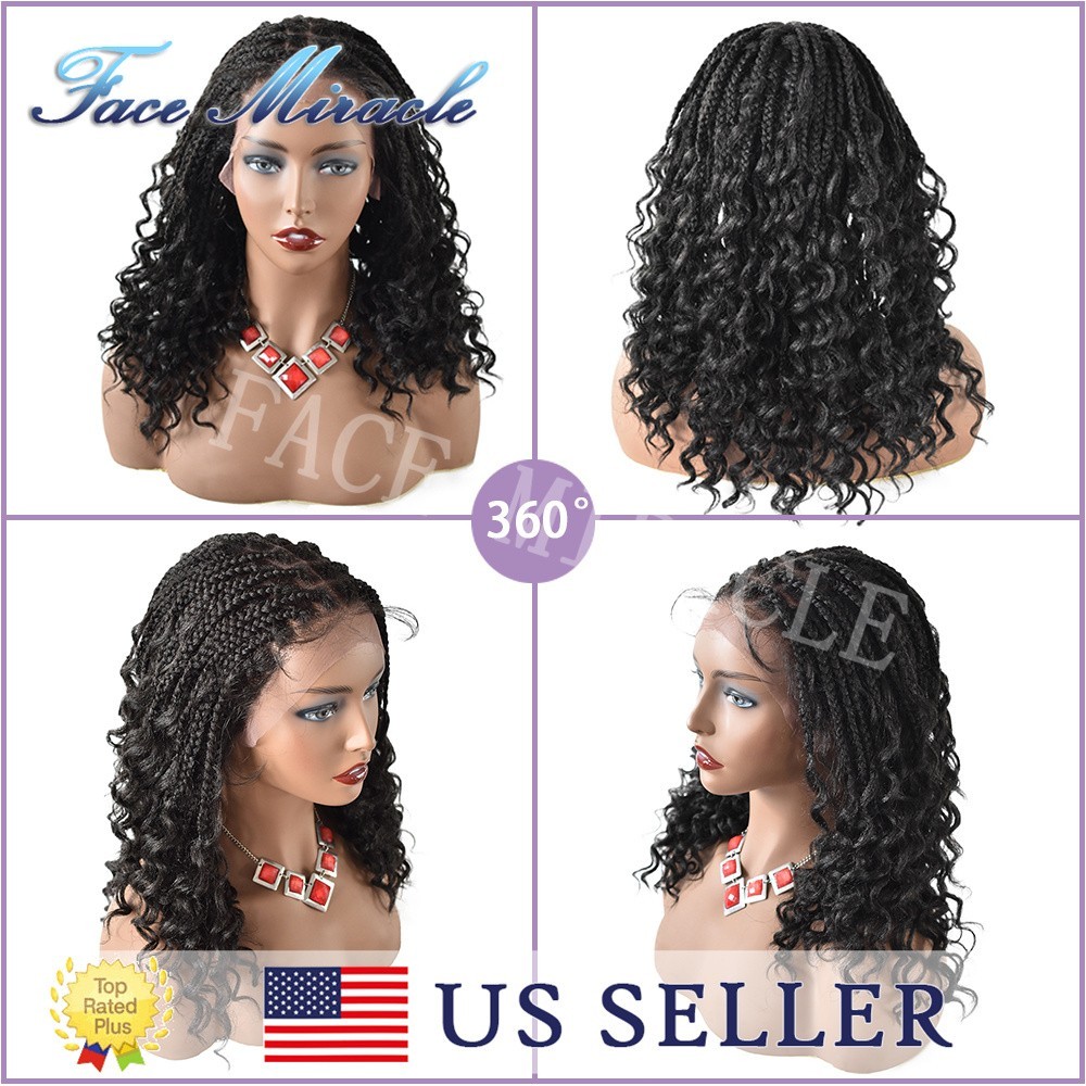 18.5″ Curly Ends Box Braided Wig Lace Front Women Braids Wigs Micro Twist Wig